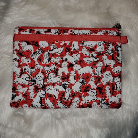 Carolina Herrera White Poodles On Red And Black Pouch - Picture 1 of 10
